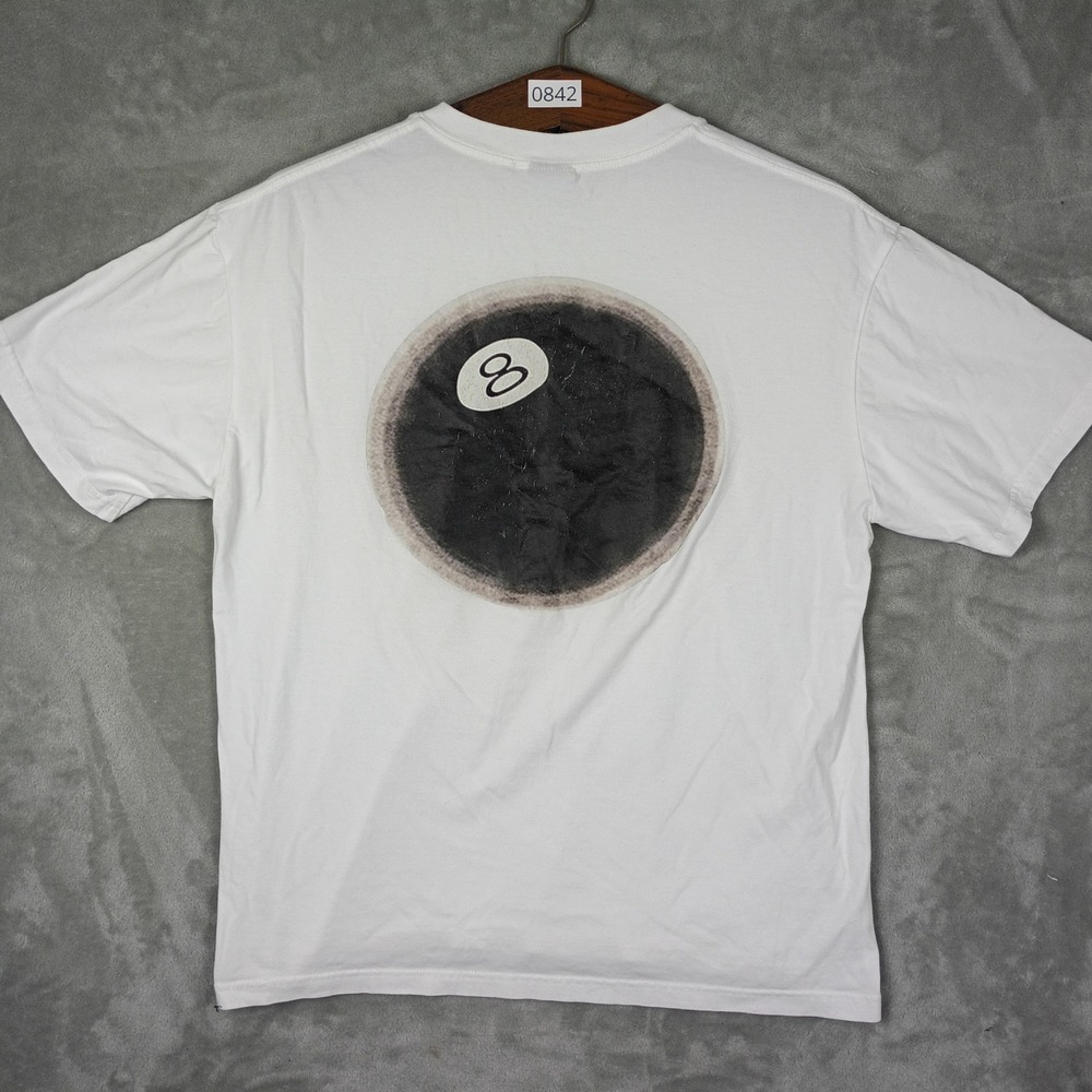 Stussy T Shirt Mens Large White 8 Ball Graphic Logo Streetwear Y2K 90s Vintage
